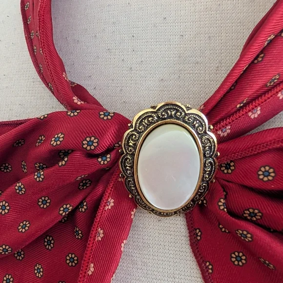 Vintage West Germany Scarf Clip Slide Gold Tone Faux Pearl Oval Scarf Ring - Picture 4 of 5